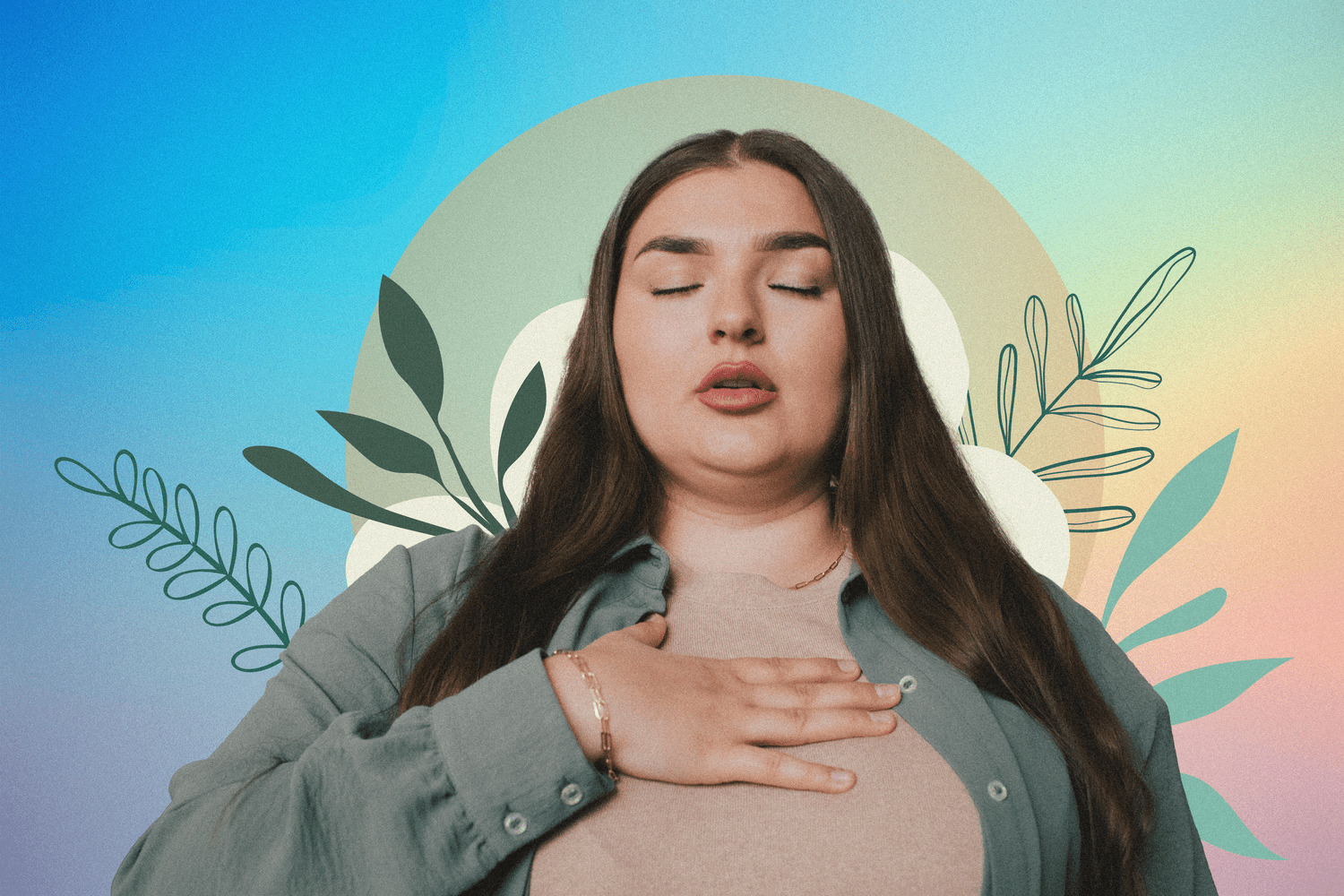 the woman breathing deeply