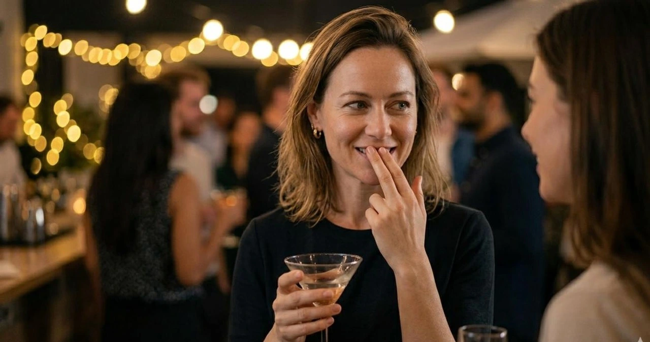 photo of the woman with a drink at a party